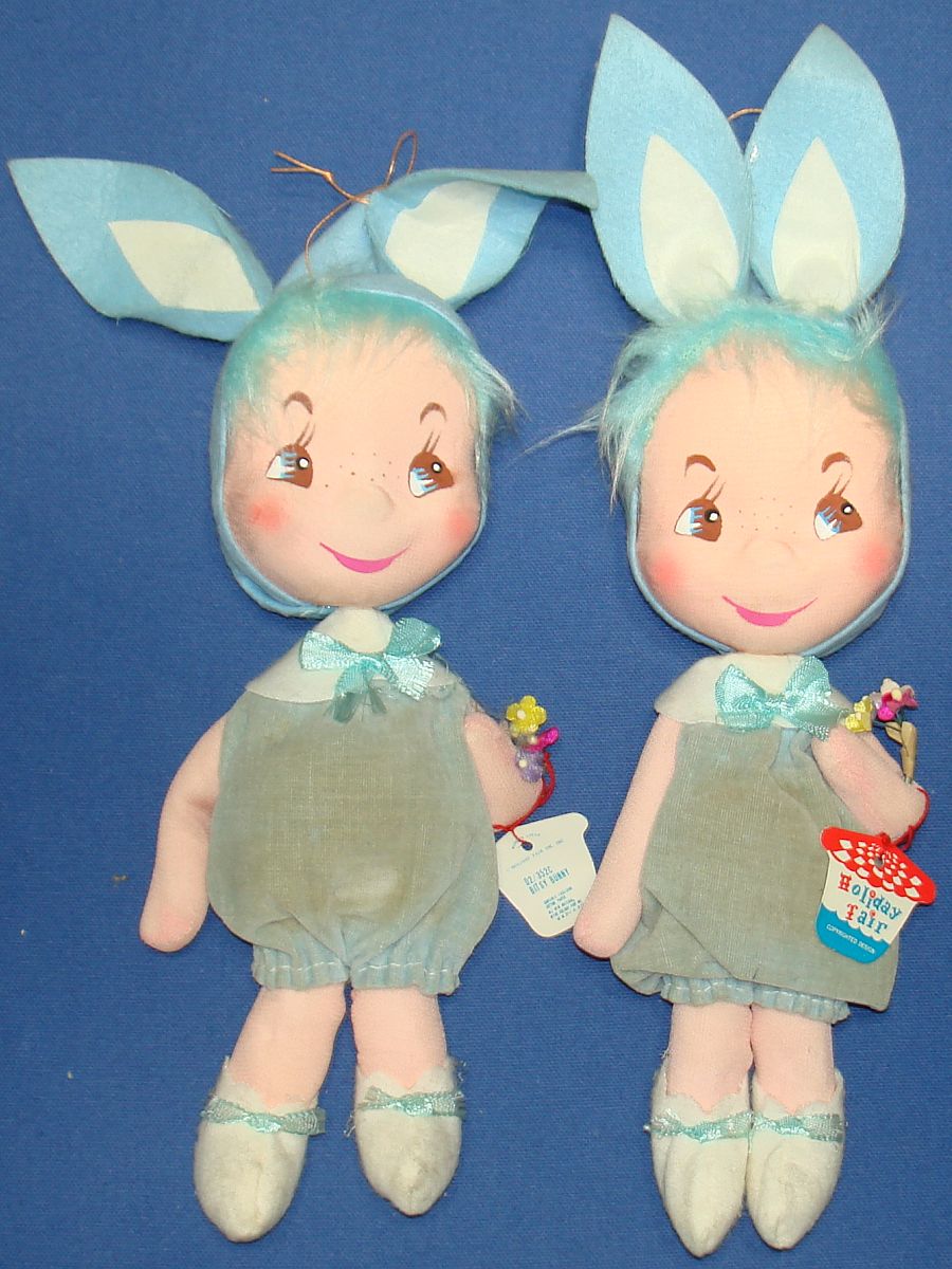 1967 Holiday Fair Made In Japan Bitsy Bunny Blue Easter Dolls Excelsior Cotton Paper Tags 1967 Holiday Fair Made In Japan Bitsy Bunny Blue Easter Dolls Excelsior Cotton Paper Tags