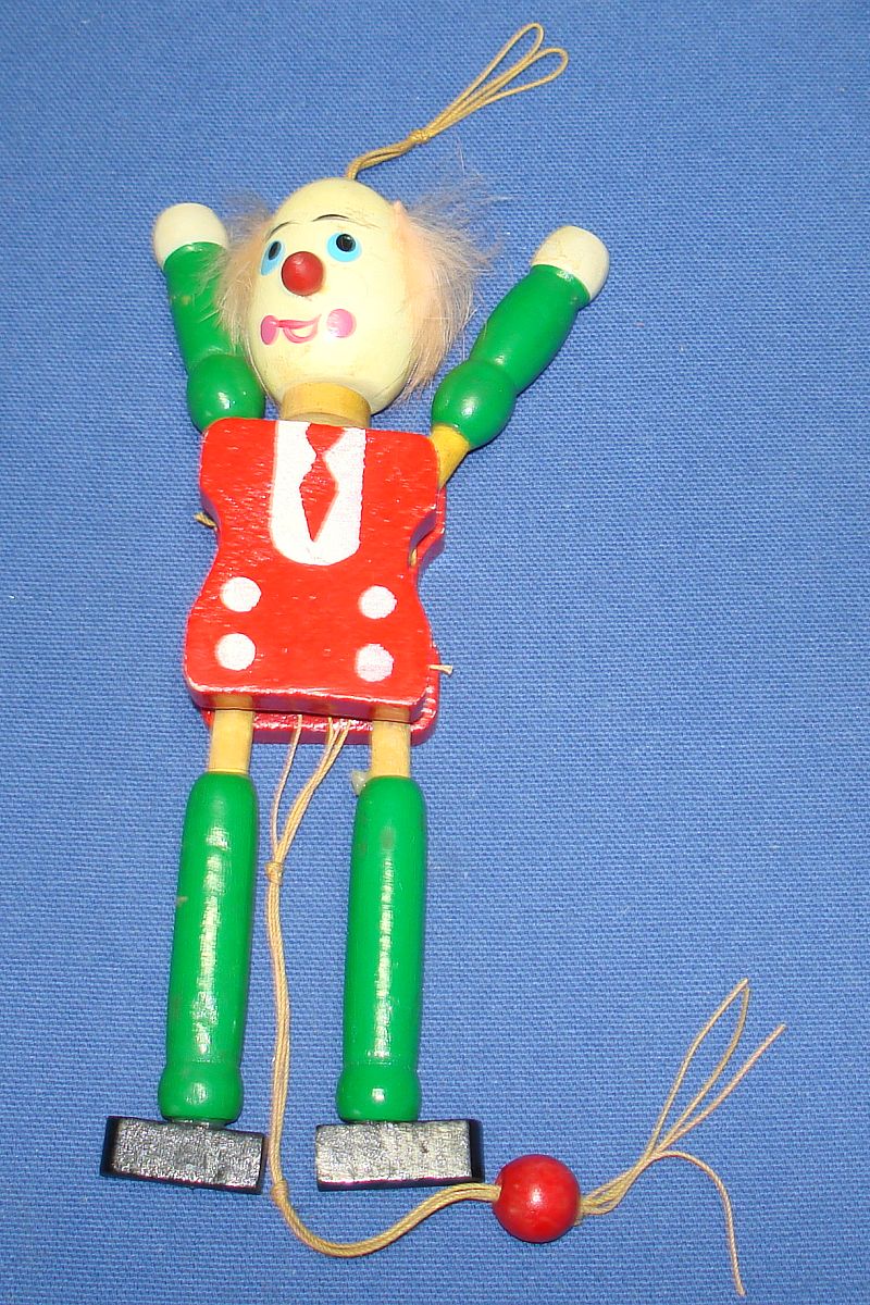 Vintage Toy Clown Jumping Jack Wooden Pull String Made In Japan Moves Arms & Legs Vintage Toy Clown Jumping Jack Wooden Pull String Made In Japan Moves Arms & Legs