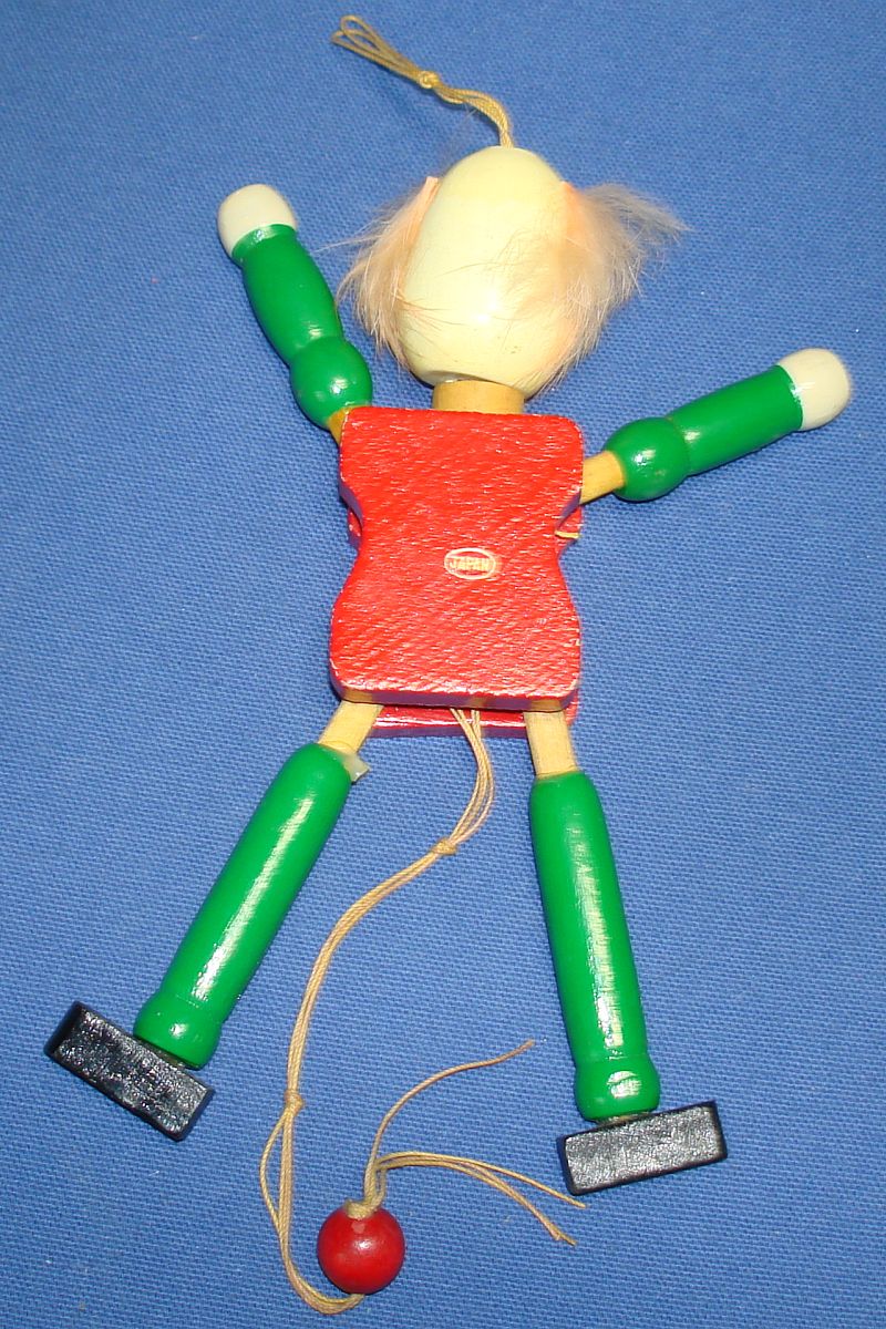 Vintage Toy Clown Jumping Jack Wooden Pull String Made In Japan Moves Arms & Legs Sticker Vintage Toy Clown Jumping Jack Wooden Pull String Made In Japan Moves Arms & Legs Sticker