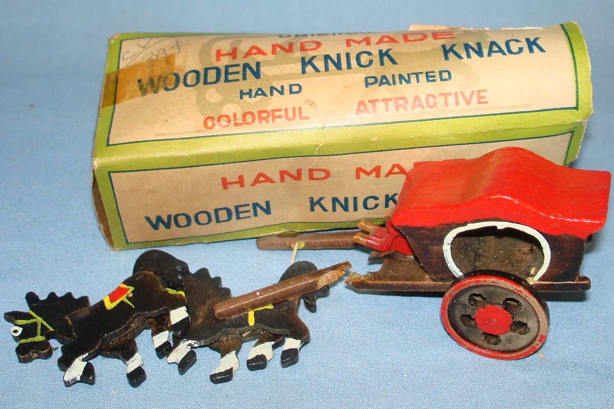 Vintage Made In Japan Wooden Covered Wagon Toy Lot