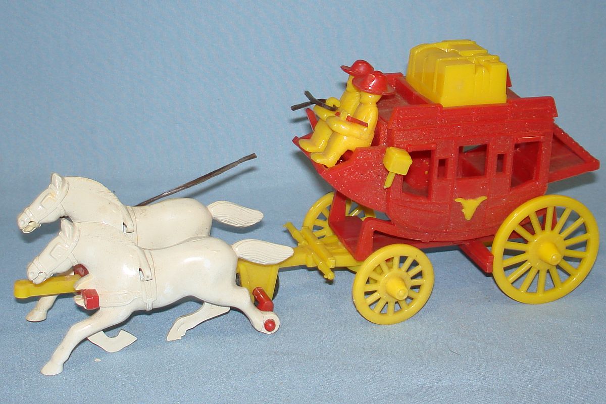 Vintage Reliable Plastic Miniature Replica Red Stage Coach #230/8 Yellow Drivers Vintage Reliable Plastic Miniature Replica Red Stage Coach #230/8 Yellow Drivers