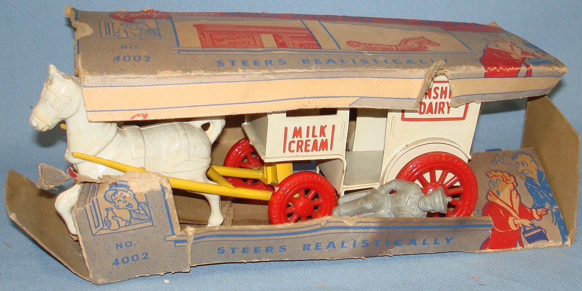 Vintage Wyandotte Milk Wagon & Horse Plastic Toy Cardboard Box #4002 Vintage Wyandotte Milk Wagon & Horse Plastic Toy Cardboard Box #4002