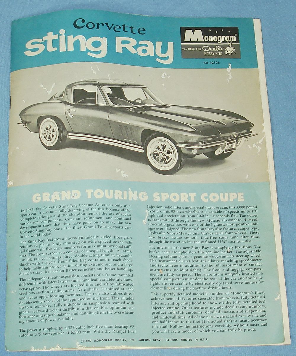 Corvette Stingray Grand Touring Sport Coupe Model Kit Instructions