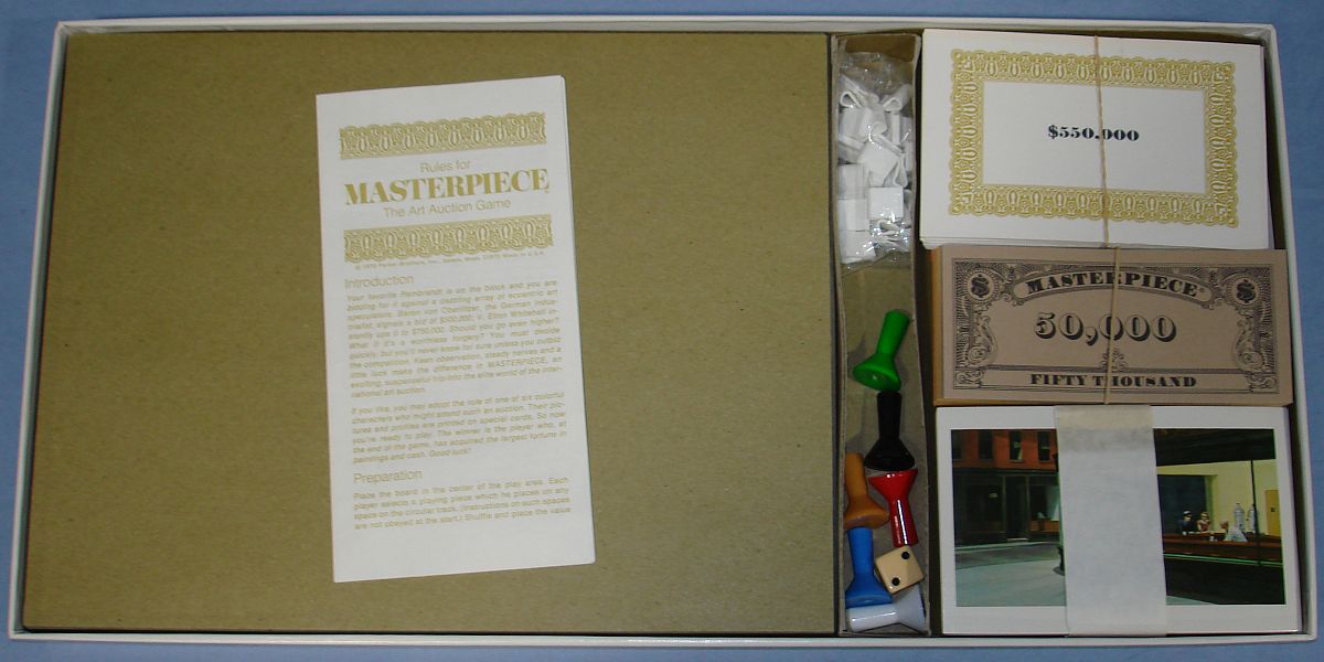 Parker Brothers Masterpiece Auction Artwork Board Game Contents Cards Paintings Instructions