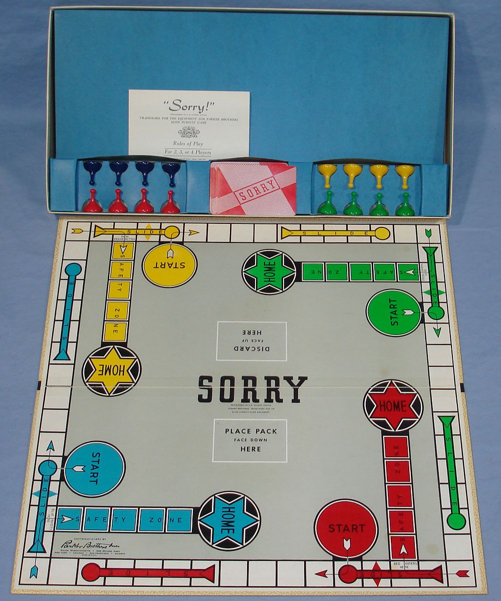 Parker Brothers Sorry Slide Pursuit Board Game Contents Cards Men Instructions