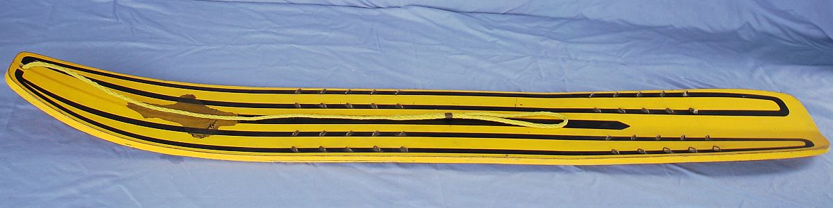 Vintage Brunswick Snurfer Snowboard Yellow Painted Wood Staples Rope