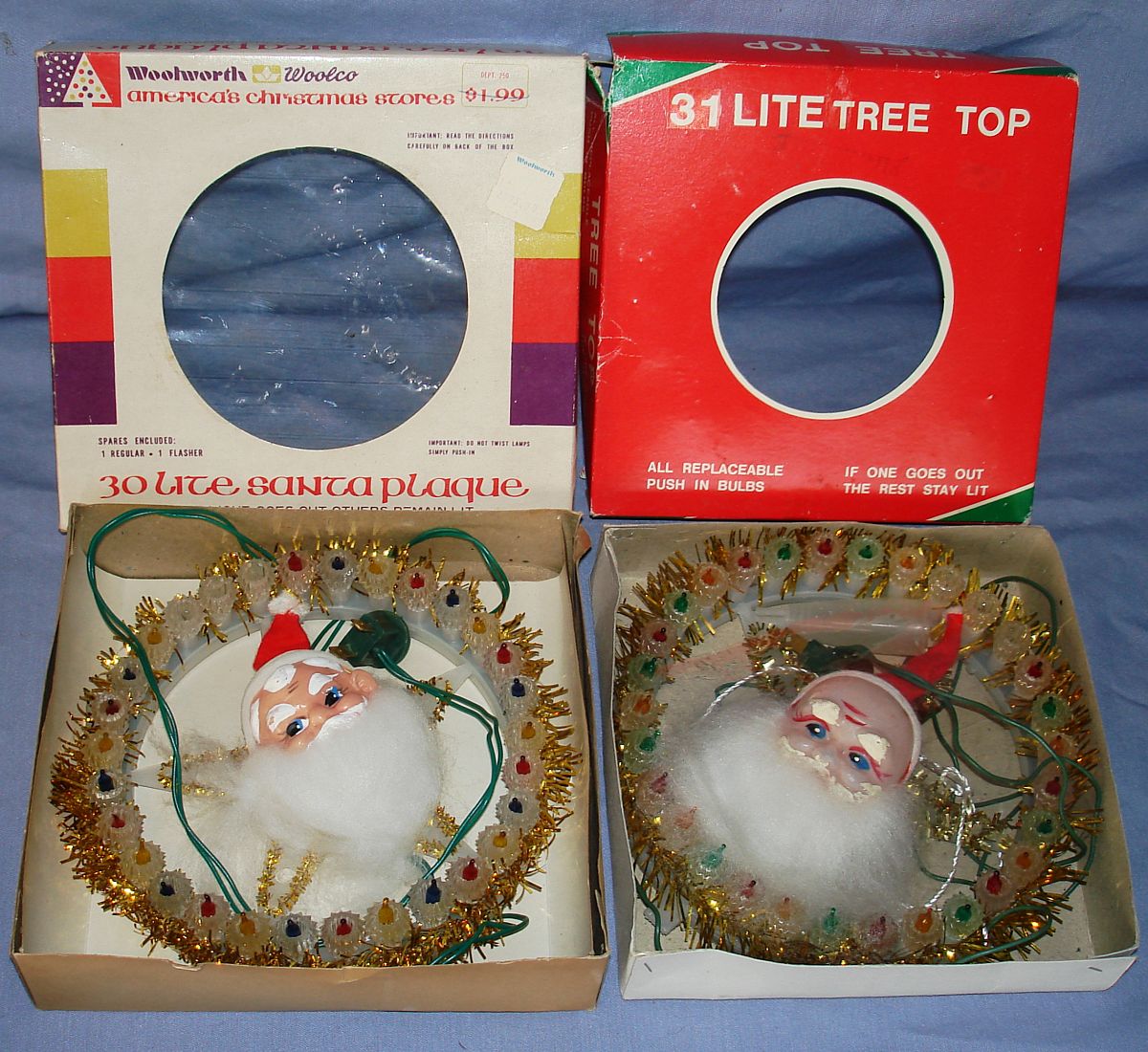 Vintage Santa Claus Face & Beard Made In Taiwan Christmas Tree Toppers Lites
