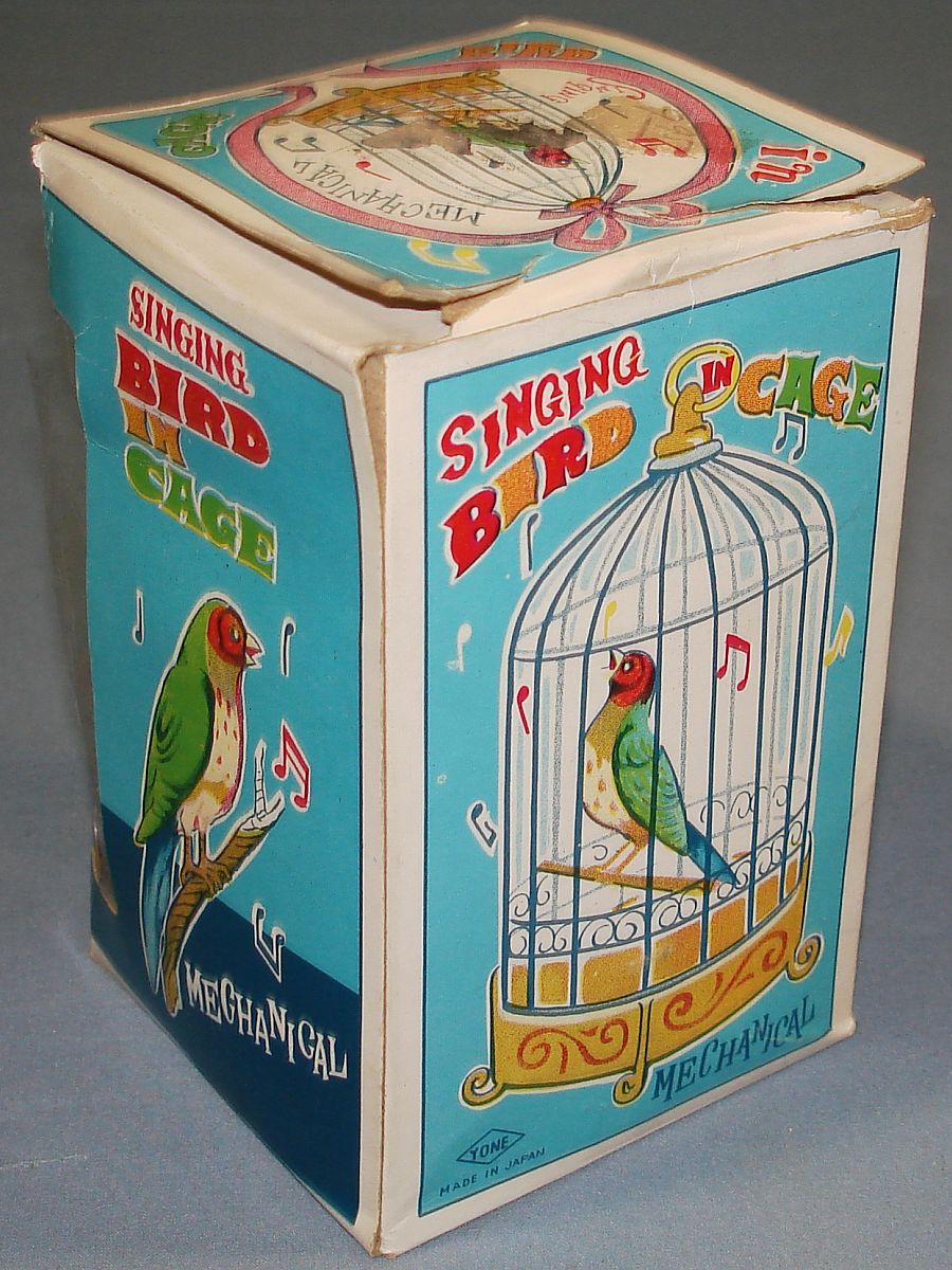 Vintage Yone Made In Japan Mechanical Wind Up Singing Bird In Cage Box Vintage Yone Made In Japan Mechanical Wind Up Singing Bird In Cage Box