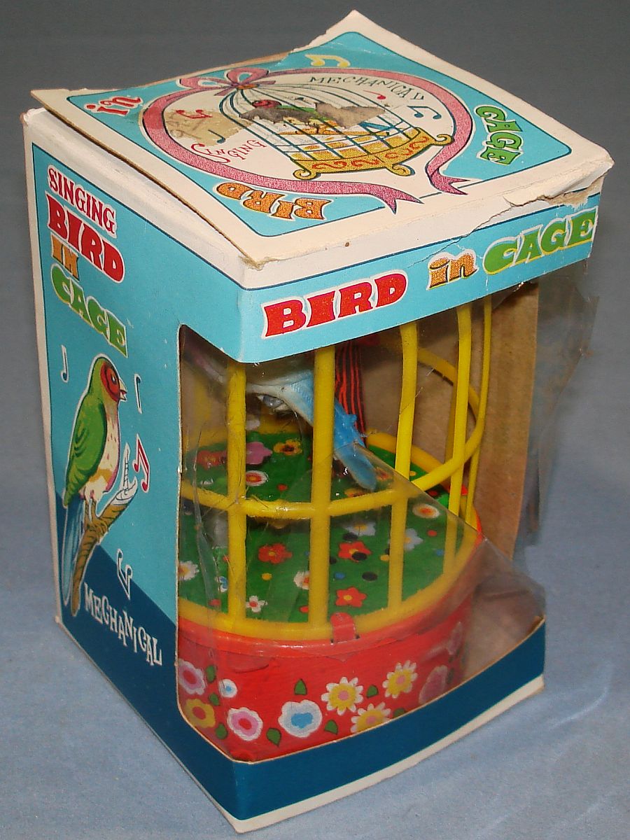 Vintage Yone Made In Japan Mechanical Wind Up Singing Bird In Cage Box Celophane Vintage Yone Made In Japan Mechanical Wind Up Singing Bird In Cage Box Celophane