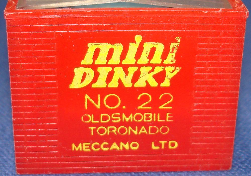 Meccano LTD Mini Dinky Blue Oldsmobile Toronado Muscle Car MIB Red Garage #22