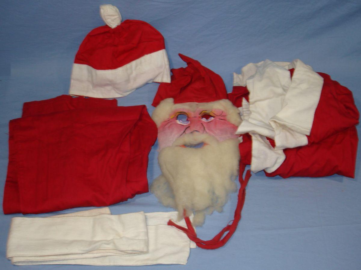 Vintage Santa Claus Kris Kringle Red Suit White Beard Mask Hat Belt Sash Coat Pants