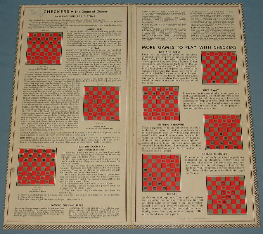 Vintage 1960 Whitman Checkers Game #4708:100 Checkerboard Instructions Vintage 1960 Whitman Checkers Game #4708:100 Checkerboard Instructions