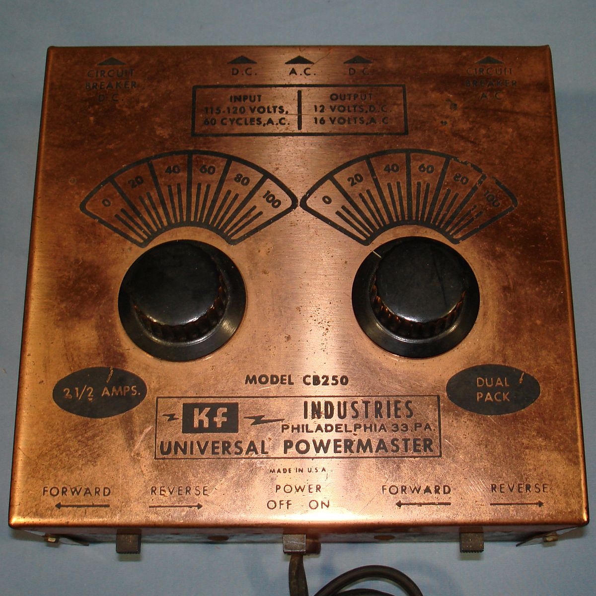 Vintage KF Industries Universal Powermaster HO Train Transformer Model CB250