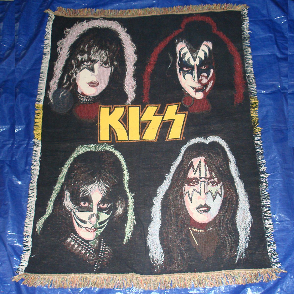 Vintage KISS Throw Blanket 64x48 Paul Stanley Gene Simmons Ace Frehley Peter Criss