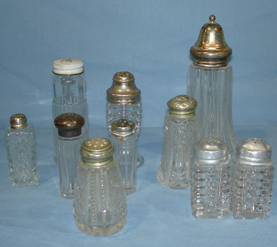 VINTAGE CRYSTAL CLEAR CUT GLASS SALT PEPPER SHAKER LOT