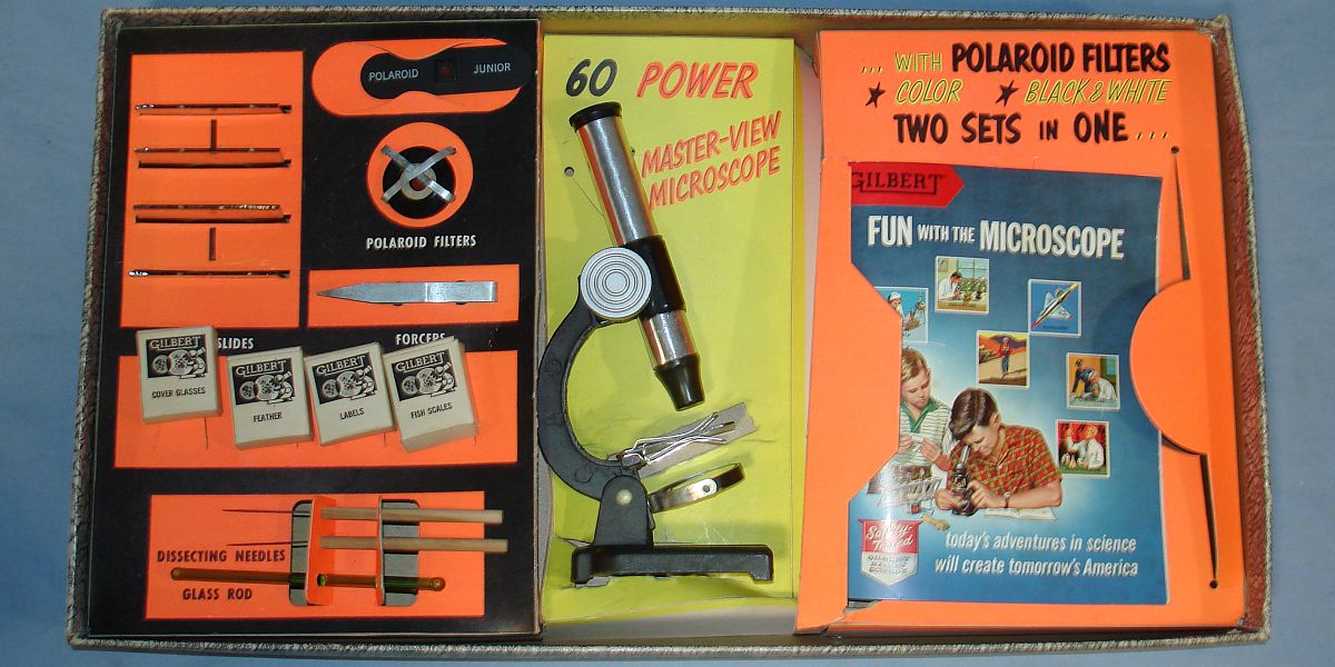 Vintage Gilbert Hall Of Science Microscope & Lab Set #13013 Contents