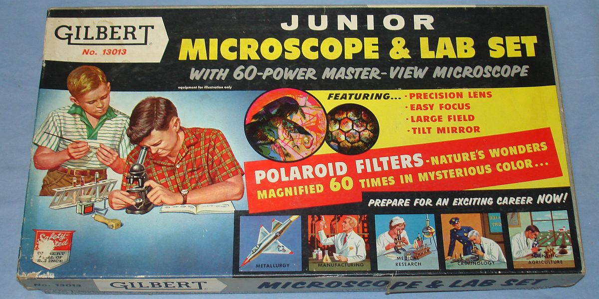 Vintage Gilbert Hall Of Science Microscope & Lab Set #13013 Box