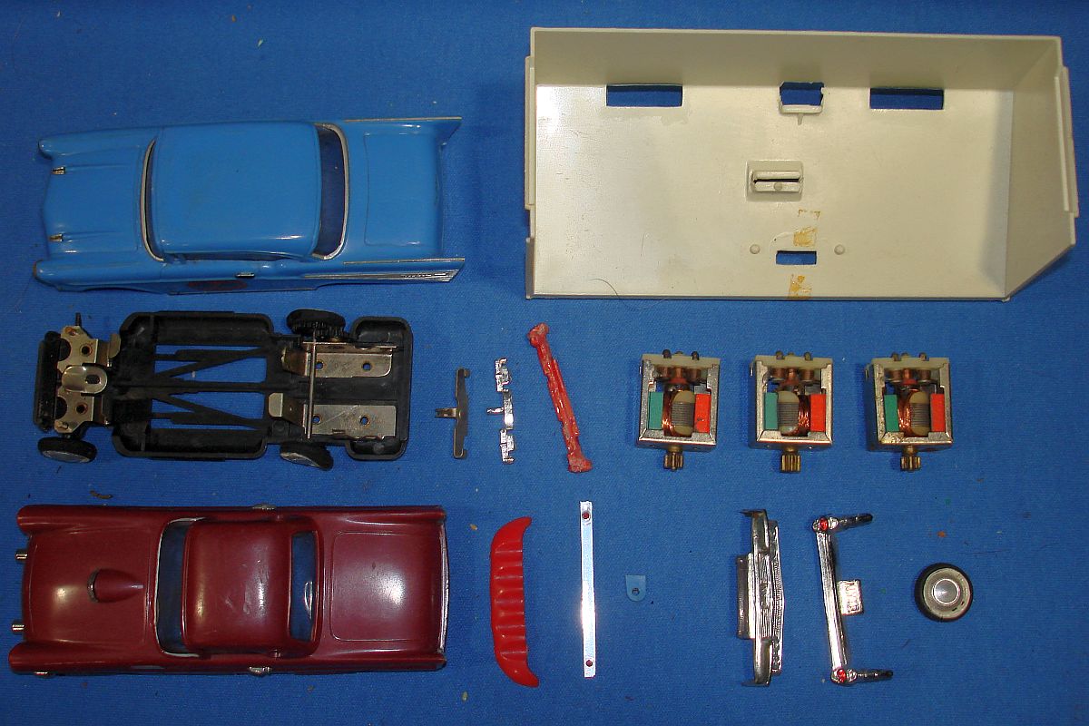 Sears Motorific Super Torture Track Set Ideal Toy #492001 Ford Thunderbird 1957 Chevy Belair Chassis Motors