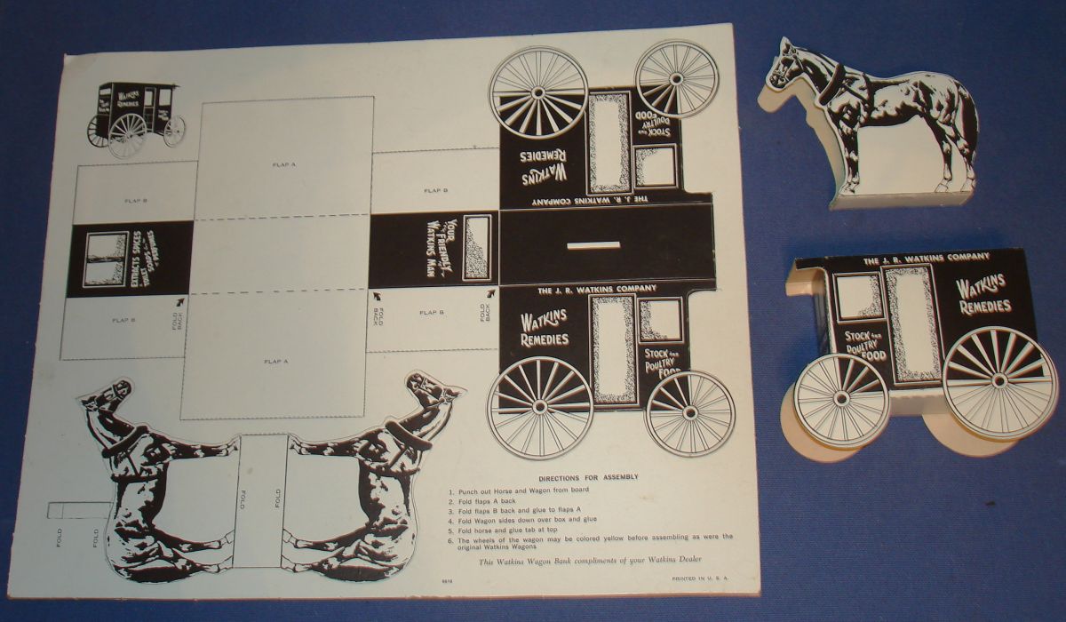 JR Watkins Company Horse & Wagon Paper Toy Punch Out Bank JR Watkins Company Horse & Wagon Paper Toy Punch Out Bank
