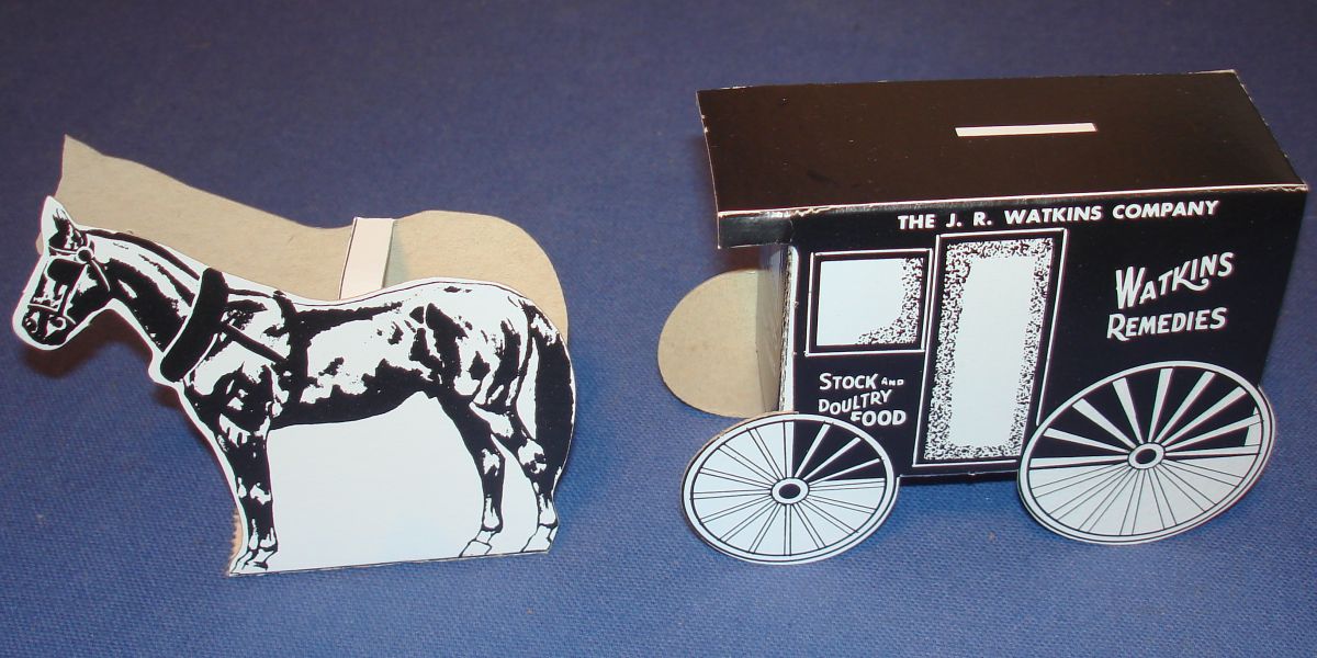 JR Watkins Company Horse & Wagon Paper Toy Punch Out Bank JR Watkins Company Horse & Wagon Paper Toy Punch Out Bank
