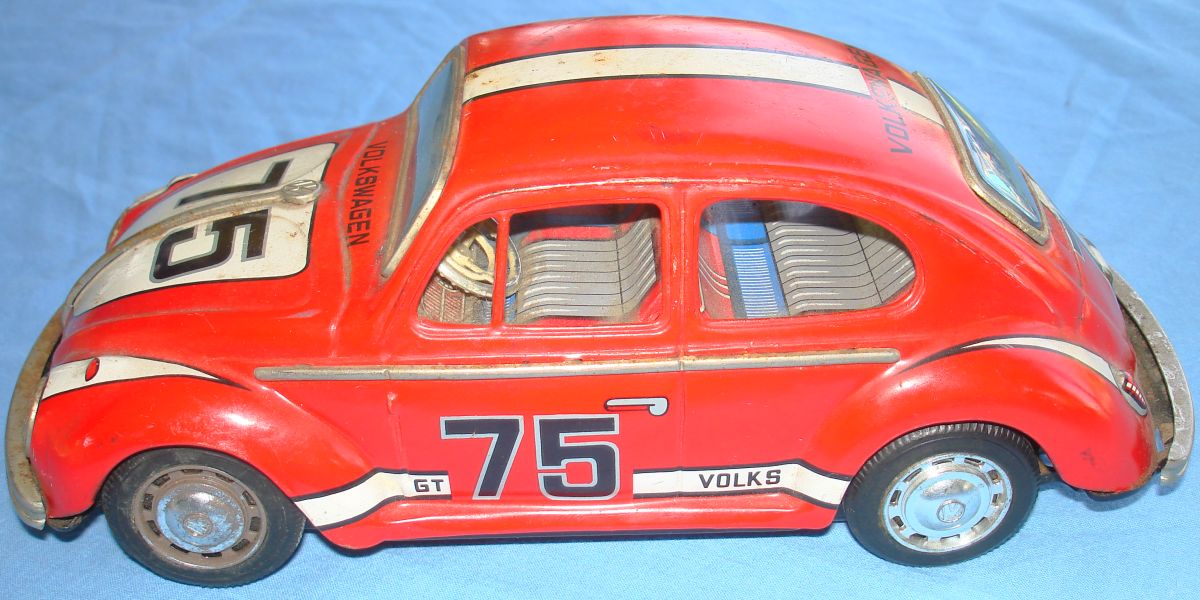 Vintage Taiyo Made In Japan German Volkswagen VW Battery Operated Tin Toy Car Driver Vintage Taiyo Made In Japan German Volkswagen VW Battery Operated Tin Toy Car Driver