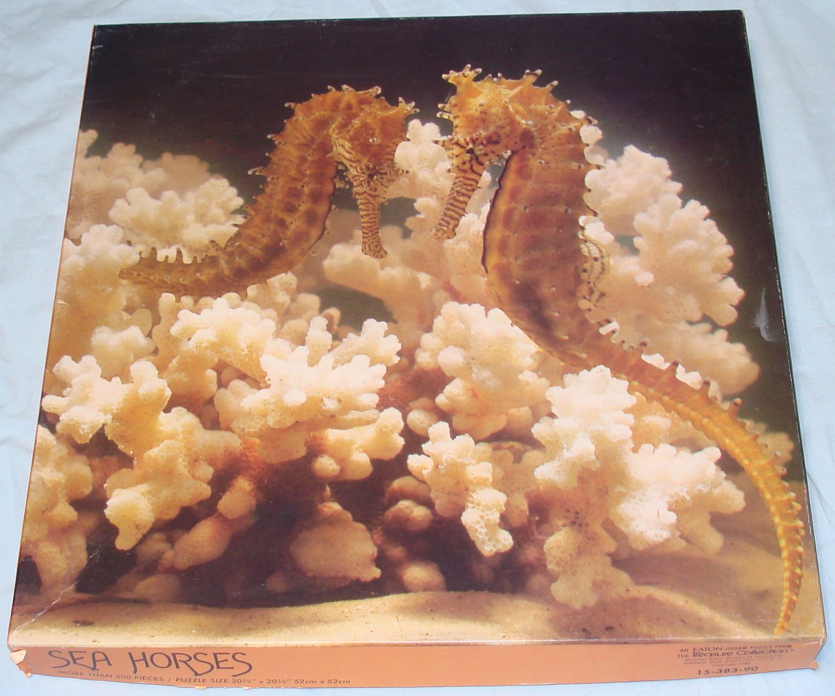 1980 Eaton Jigsaw Puzzle 500 Piece Sea Horses Coral 1980 Eaton Jigsaw Puzzle 500 Piece Sea Horses Coral