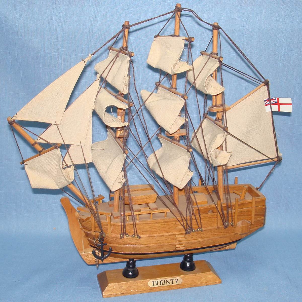 H.M.S. Her Majesty`s Ship Bounty Fully Rigged 3 Masts 13 Sails Wood Model Display Stand H.M.S. Her Majesty`s Ship Bounty Fully Rigged 3 Masts 13 Sails Wood Model Display Stand