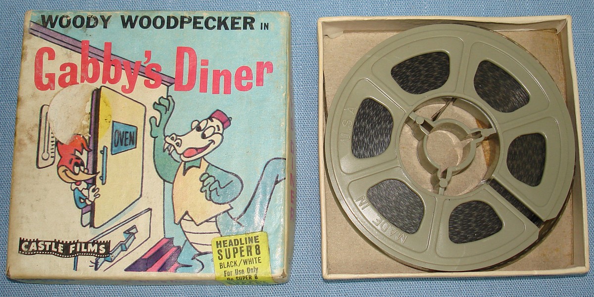 Vintage Castle Films B&W Super 8mm Woody Woodpecker Gabby Gator in Gabby`s Diner Cartoon Vintage Castle Films B&W Super 8mm Woody Woodpecker Gabby Gator in Gabby`s Diner Cartoon