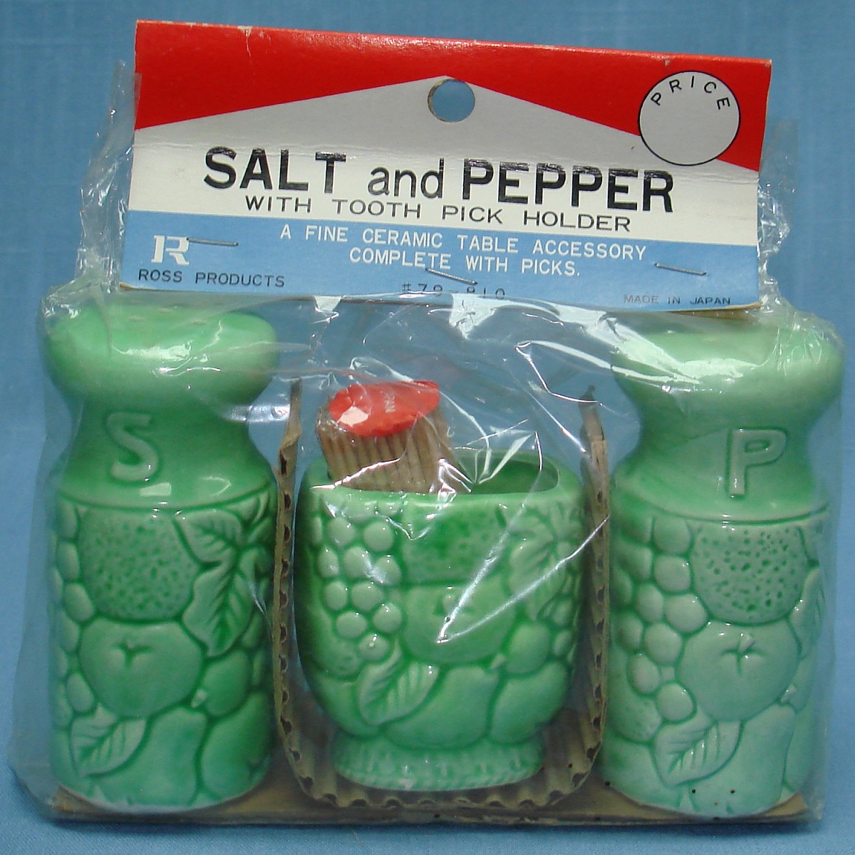 Ross Products #79-810 Made In Japan Salt & Pepper Shakers With Toothpick Holder Ross Products #79-810 Made In Japan Salt & Pepper Shakers With Toothpick Holder