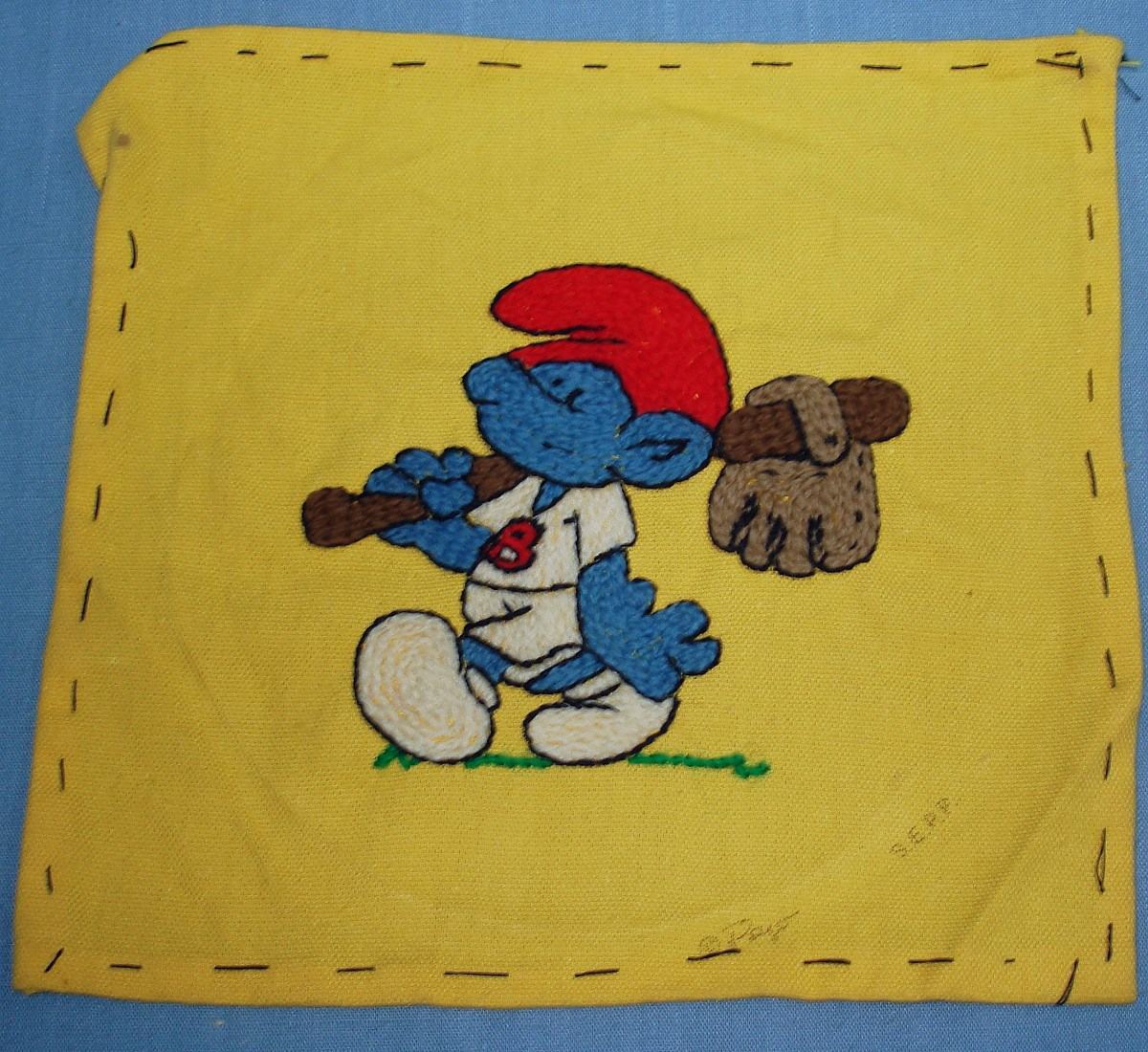 Vintage Wonder Art Pego Smurf Colorful Hoop Stitch Yarn Kit Baseball Theme #5051 Vintage Wonder Art Pego Smurf Colorful Hoop Stitch Yarn Kit Baseball Theme #5051