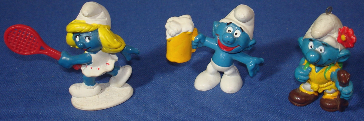1975 1981 Peyo Schleich Smurfette Playing Tennis Smurf Drinking Beer Hiking 1975 1981 Peyo Schleich Smurfette Playing Tennis Smurf Drinking Beer Hiking