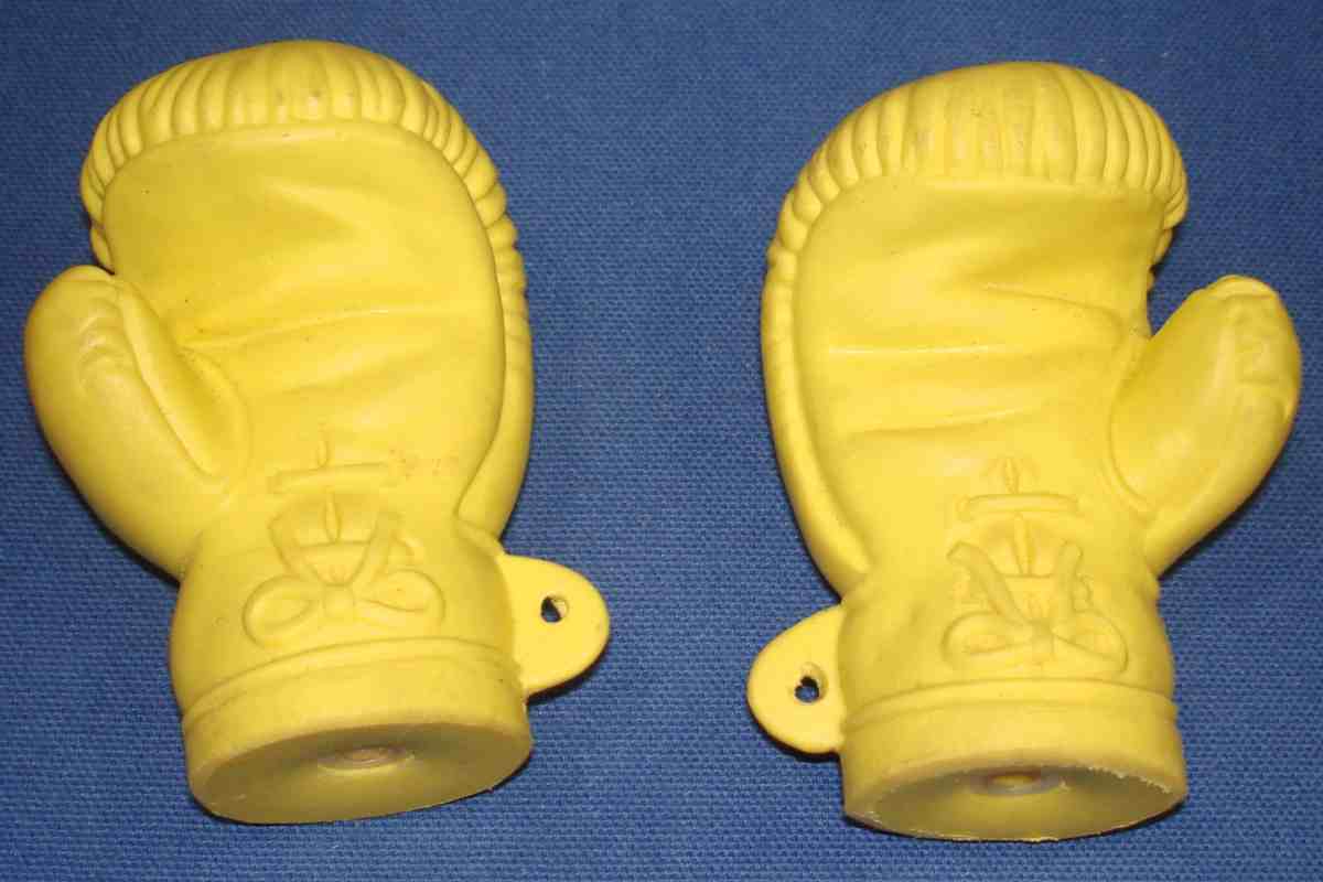 Unmarked Yellow Pair Boxing Gloves Left Right Hand Baby Squeak Toy Made In Germany Unmarked Yellow Pair Boxing Gloves Left Right Hand Baby Squeak Toy Made In Germany