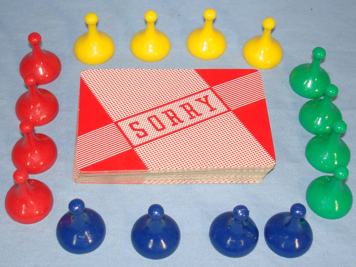1958 Parker Brothers Sorry Board Game Deck Of Cards 16 Red Yellow Green Blue Men Vintagetoys Com Item