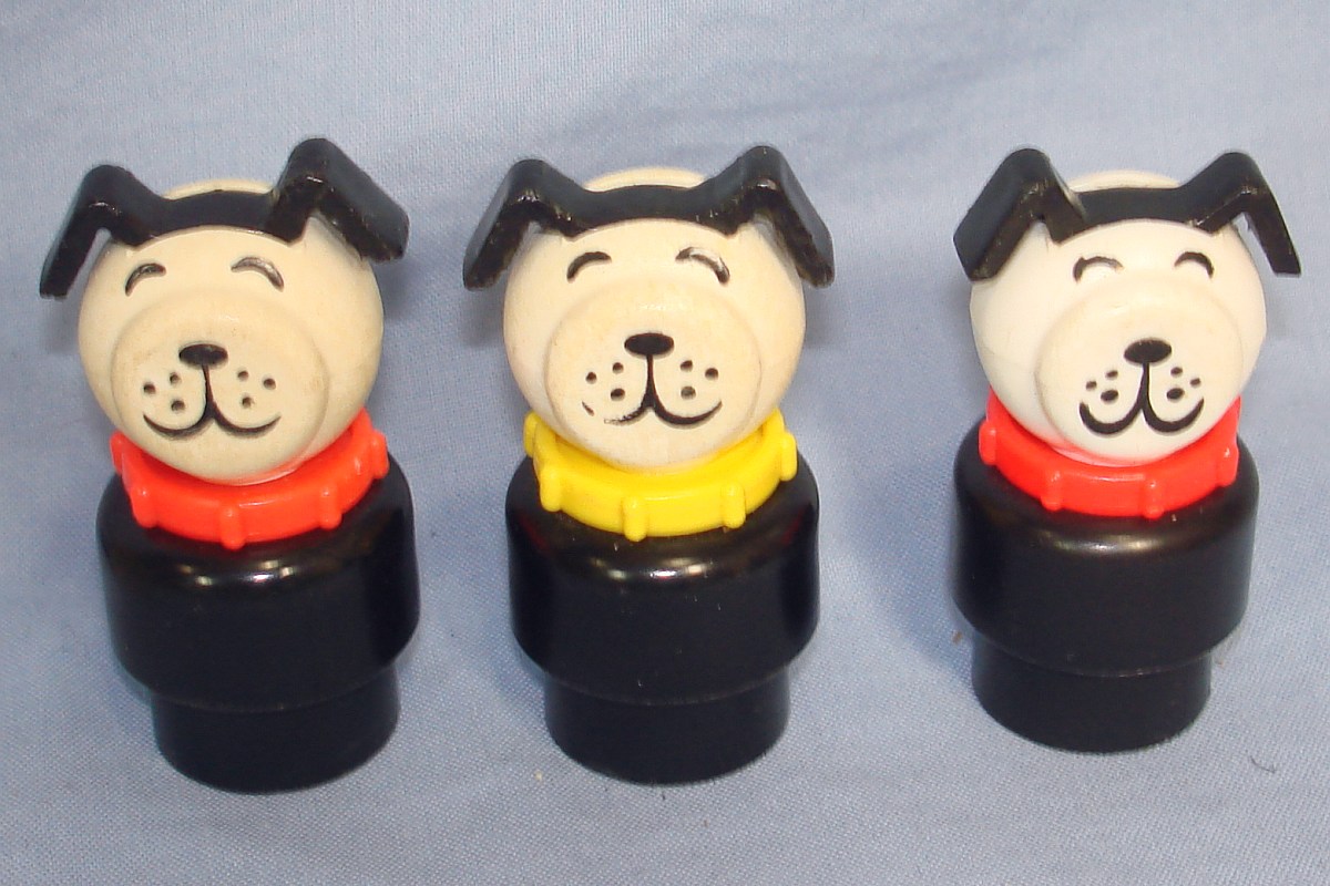 Vintage Fisher Price Toys Lucky The Dog Little People Red Yellow Collars X3 Vintage Fisher Price Toys Lucky The Dog Little People Red Yellow Collars X3