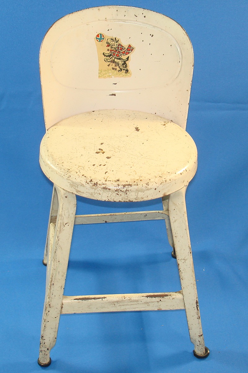 METAL MID CENTURY CHILD DOLL KITCHEN CHAIR STOOL EGG SHELL 