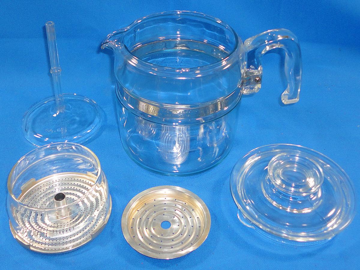 PYREX 7756 CLEAR GLASS FLAMEWEAR 6 CUP COFFEE POT PERCOLATOR STEM FILTER BASKET - VintageToys ...