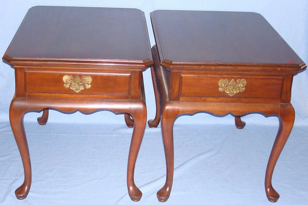 Vintage Harden Cherry End Tables Single Dovetail Drawer Queen Anne