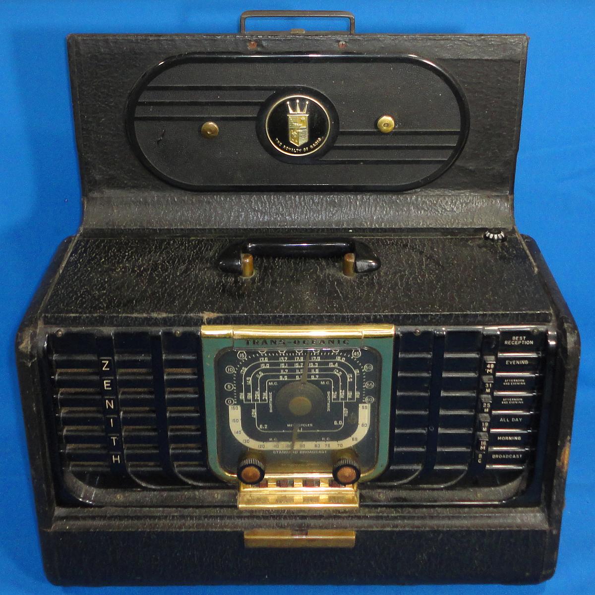 1950 ZENITH WAVE MAGNET TRANS-OCEANIC SHORTWAVE RADIO MODEL G500 TUBES ANTENNA