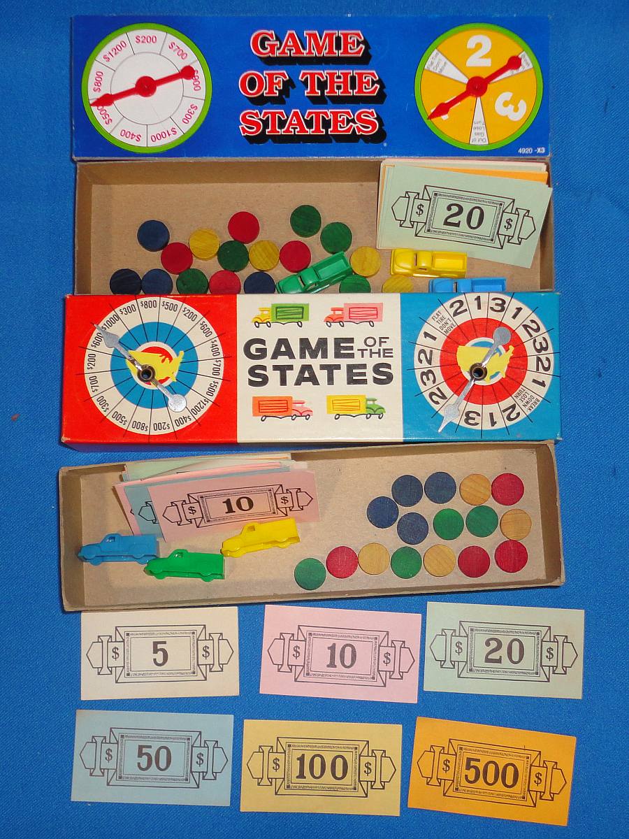 Vintage Milton Bradley 4820 Game Of The States Spinners Paper Money Plastic Trucks Round Wood Discs Vintage Milton Bradley 4820 Game Of The States Spinners Paper Money Plastic Trucks Round Wood Discs
