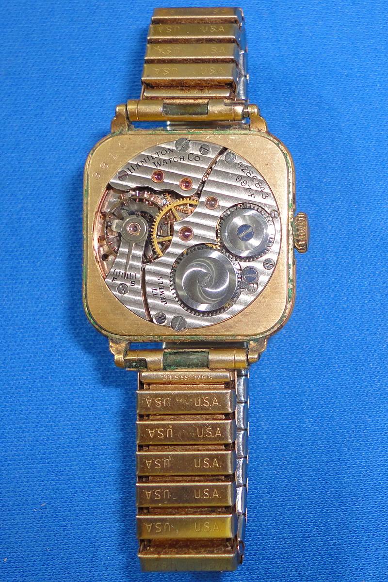 Vintage Hamilton Watch Company 17 Jewel 14 Karat Gold Filled Mens Square Bezel Wadsworth Wristwatch USA Wheela