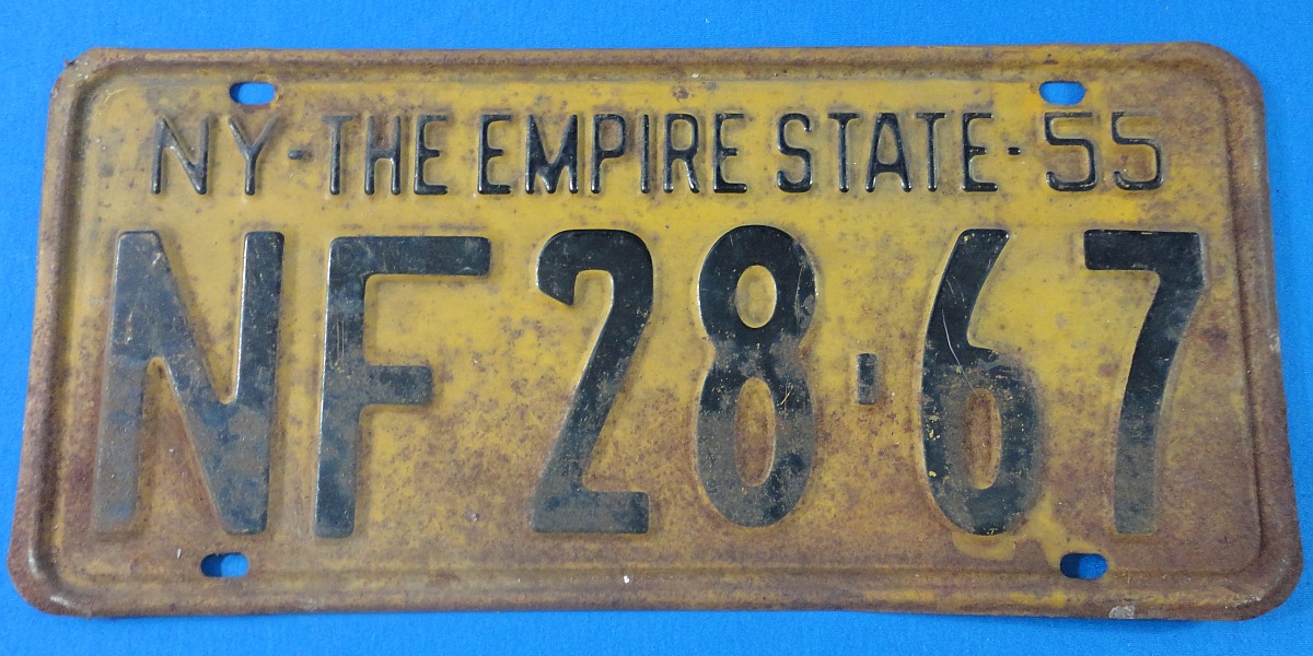 Vintage New York NY Empire State License Plate 1955 Yellow Black Metal Tag Nf28-67 Vintage New York NY Empire State License Plate 1955 Yellow Black Metal Tag Nf28-67