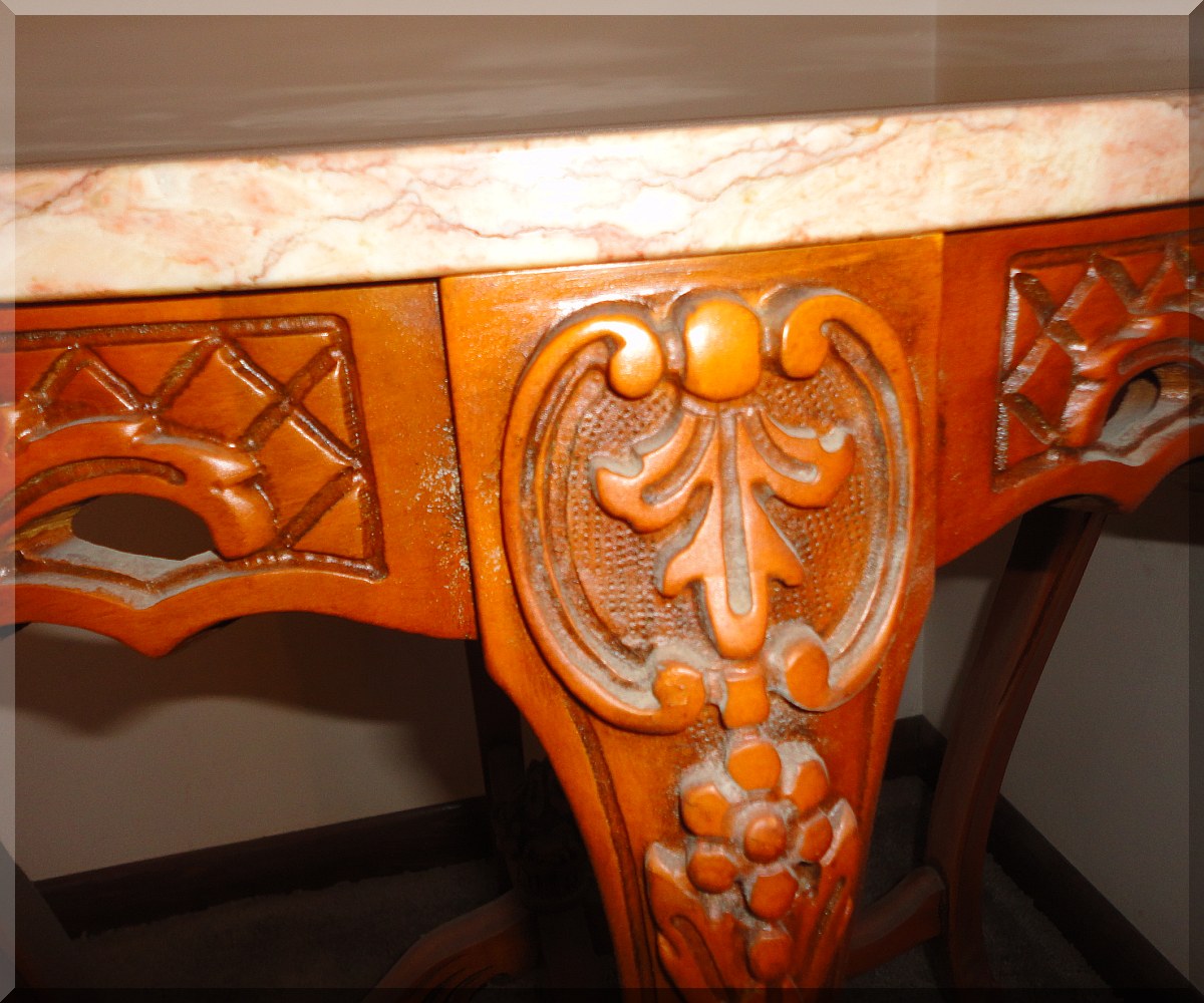 ANTIQUE VINTAGE HAND CARVED ROUND WOOD MARBLE TOP TABLE ...