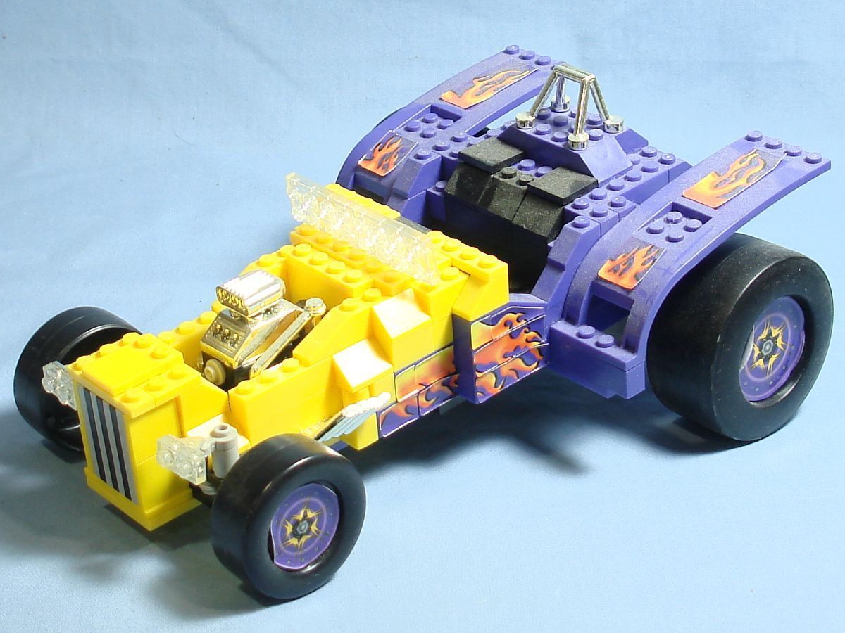 Vintage Mega Bloks Probuilder #9704 Muscle Car Purple Yellow Chrome Black Rolling Wheels #9704 Vintage Mega Bloks Probuilder #9704 Muscle Car Purple Yellow Chrome Black Rolling Wheels #9704