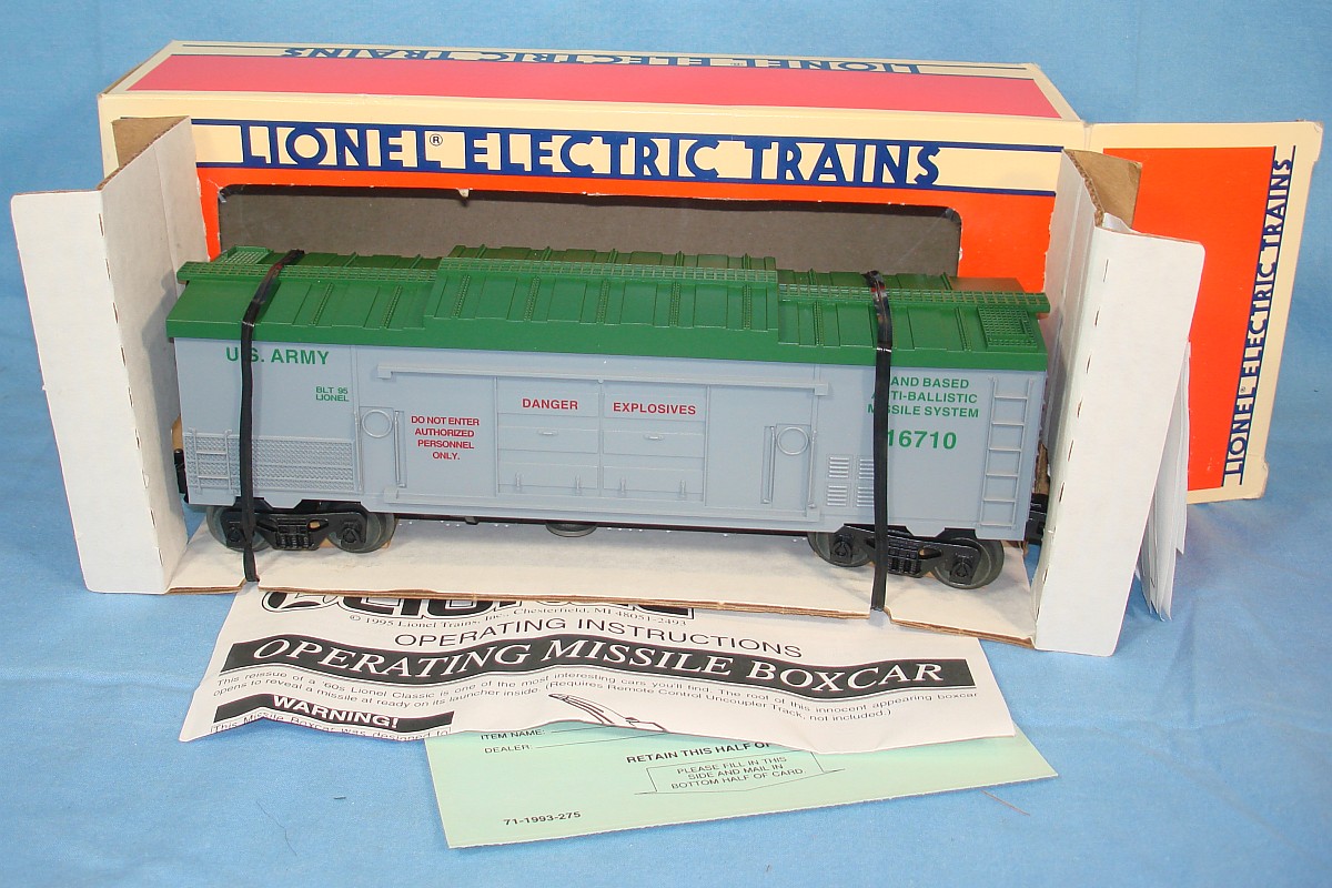Lionel O27 Electric Trains Rolling Stock #16710 US Army Operating Missile Car Box Lionel O27 Electric Trains Rolling Stock #16710 US Army Operating Missile Car Box