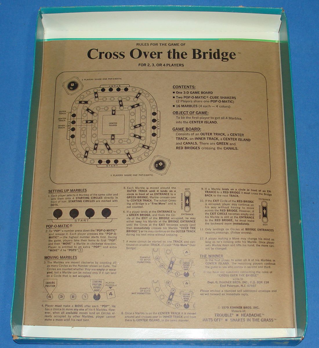 KOHNER CROSS OVER THE BRIDGE POP O MATIC 3D GAME 580 BOX BOARD MARBLES SHAKERS Vintage Toys 