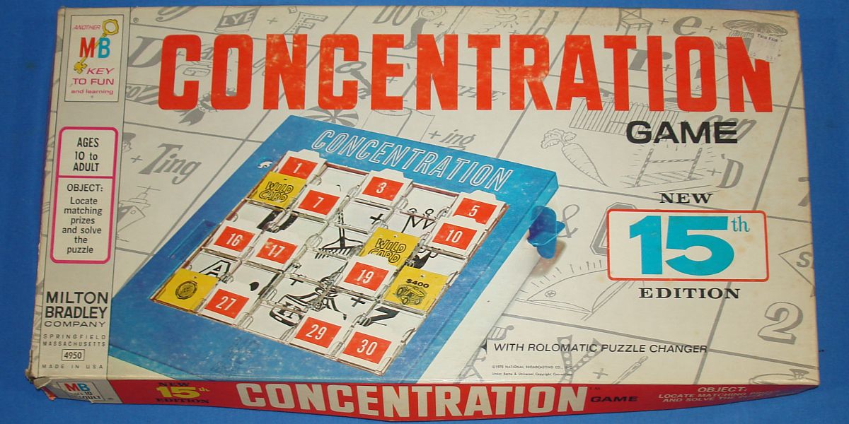 Milton Bradley Concentration Game New 15th Edition 4950 Rolomatic Puzzle Changer Vintagetoys Com Item 959