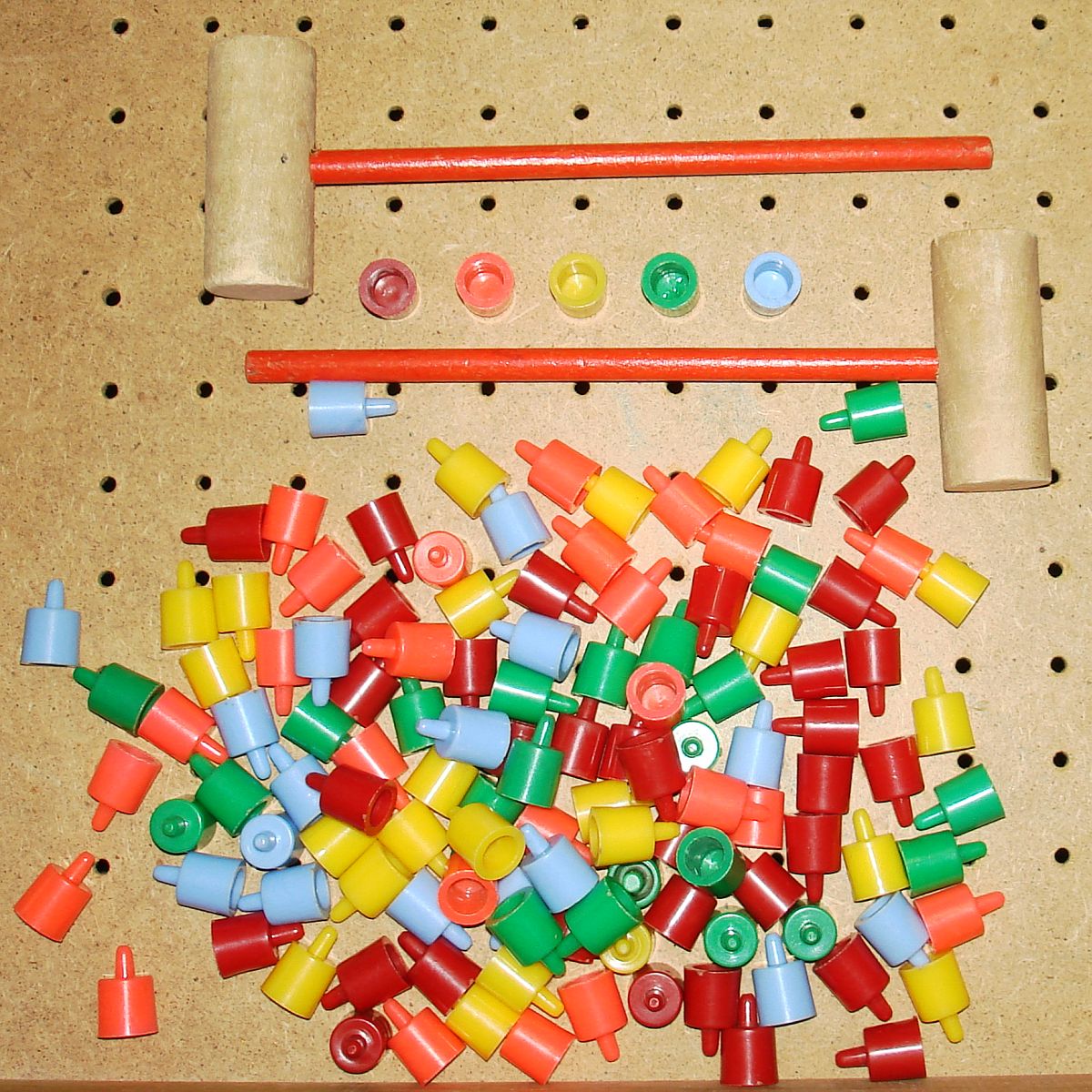 Vintage American Teach N Fun Toys Mallets Red Orange Yellow Green Periwinkle Blue Pegs Vintage American Teach N Fun Toys Mallets Red Orange Yellow Green Periwinkle Blue Pegs