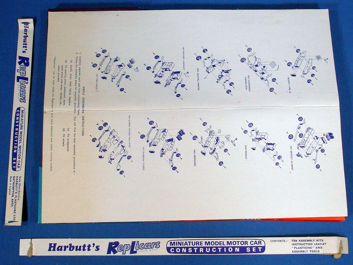 Vintage Harbutt`s Replicars Miniature Model Motor Car Construction Set Plastic Model Kit Assembly Instructions Vintage Harbutt`s Replicars Miniature Model Motor Car Construction Set Plastic Model Kit Assembly Instructions