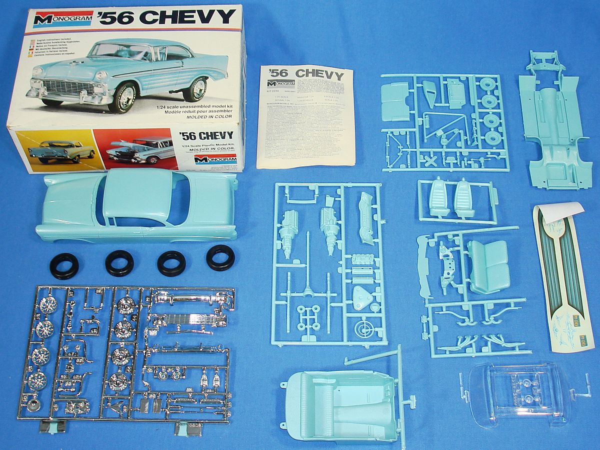 MONOGRAM 1956 CHEVROLET 56 CHEVY 1/24 SCALE PLASTIC MODEL KIT 2239 MOLDED BLUE - Vintage-Toys ...