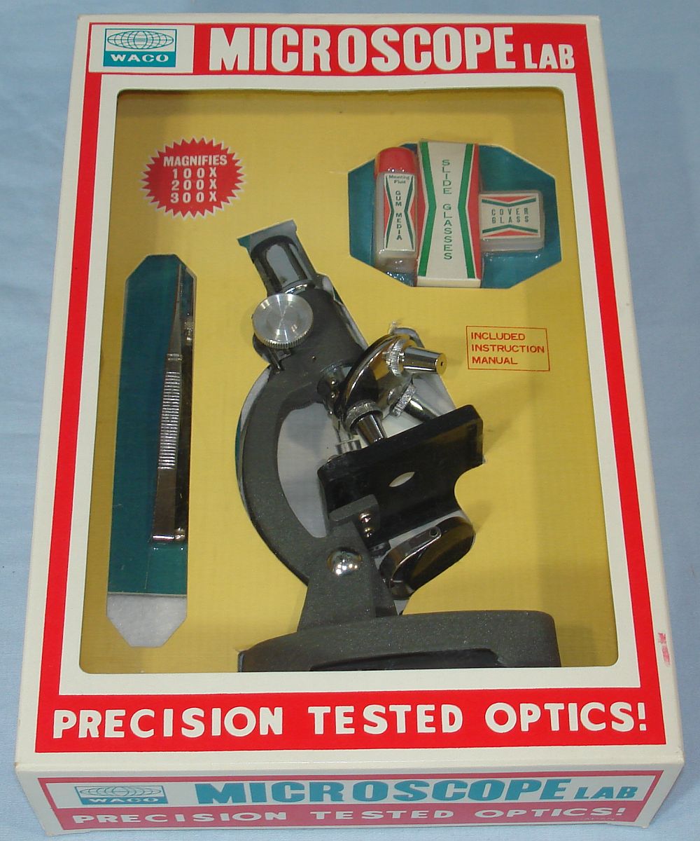 Vintage WACO Made In Japan Student Microscope Lab Precision Tested Optics 100X 200X 300X Box Vintage WACO Made In Japan Student Microscope Lab Precision Tested Optics 100X 200X 300X Box